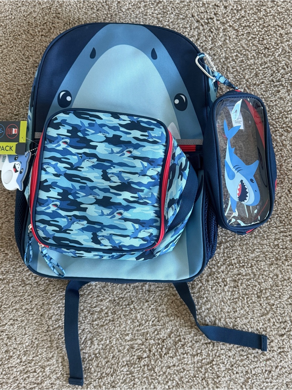 wonder nation Blue Shark Backpack Set with Camo Lunch Bag & Pencil Pouch